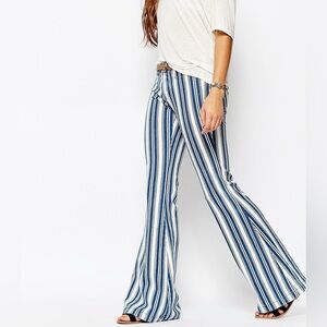 Free People Blue and White Striped Flare Jeans